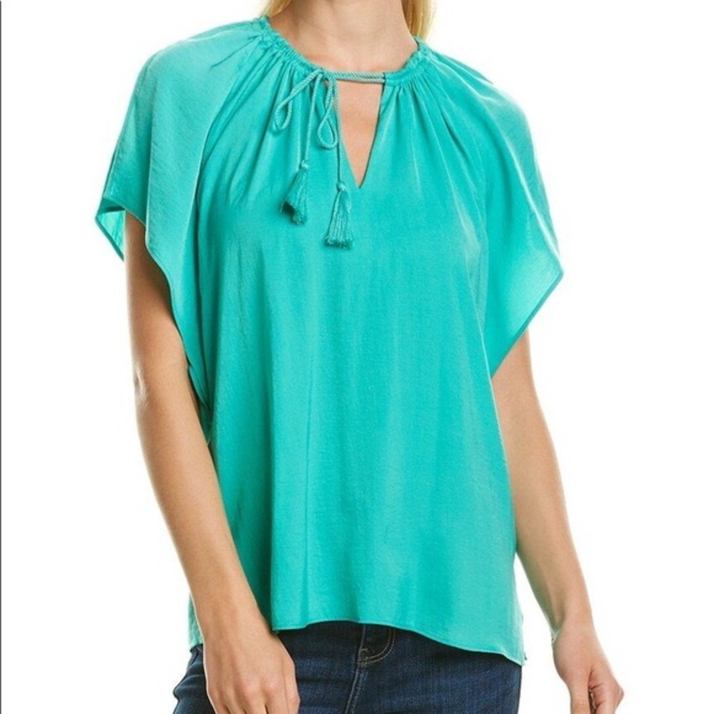 EUC Kobi Halperin Green Short Sleeve Split Neck Blouse